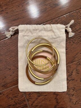 Gold and Brown Mixed-Material Stackable Bangle Set